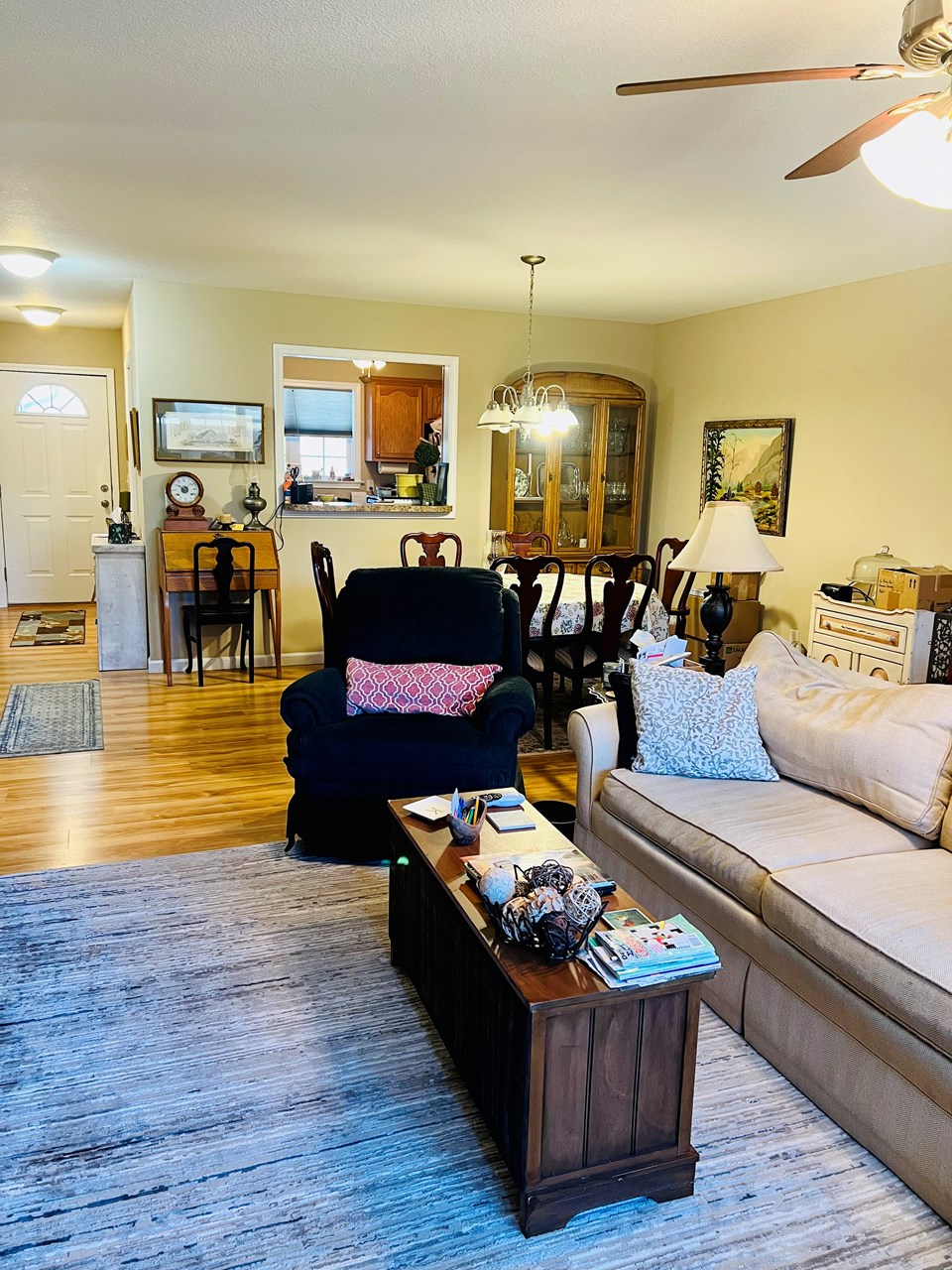 great room to dining area with kitchen pass-through